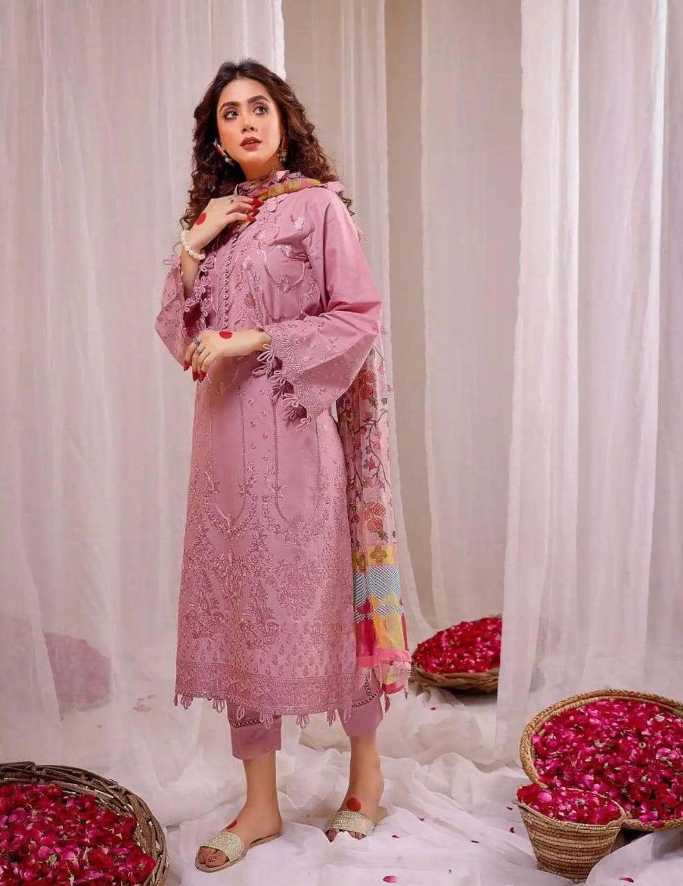 LIMELIGHT dhanak embroidered unstitced 3pc✓