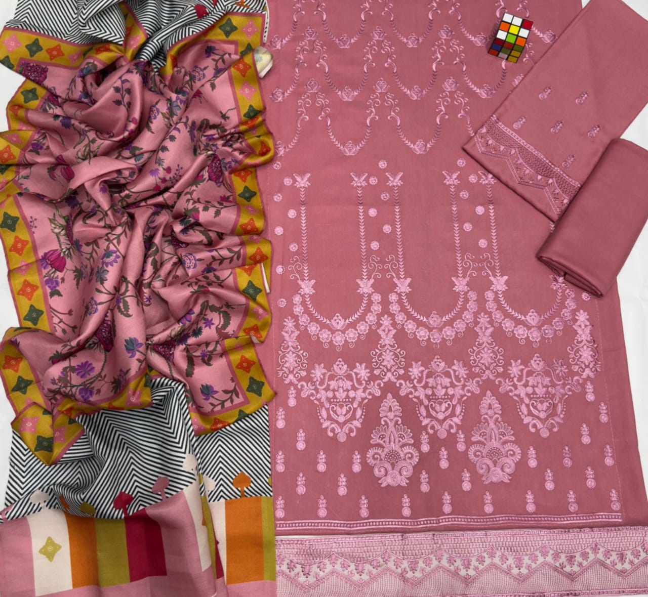 LIMELIGHT dhanak embroidered unstitced 3pc✓