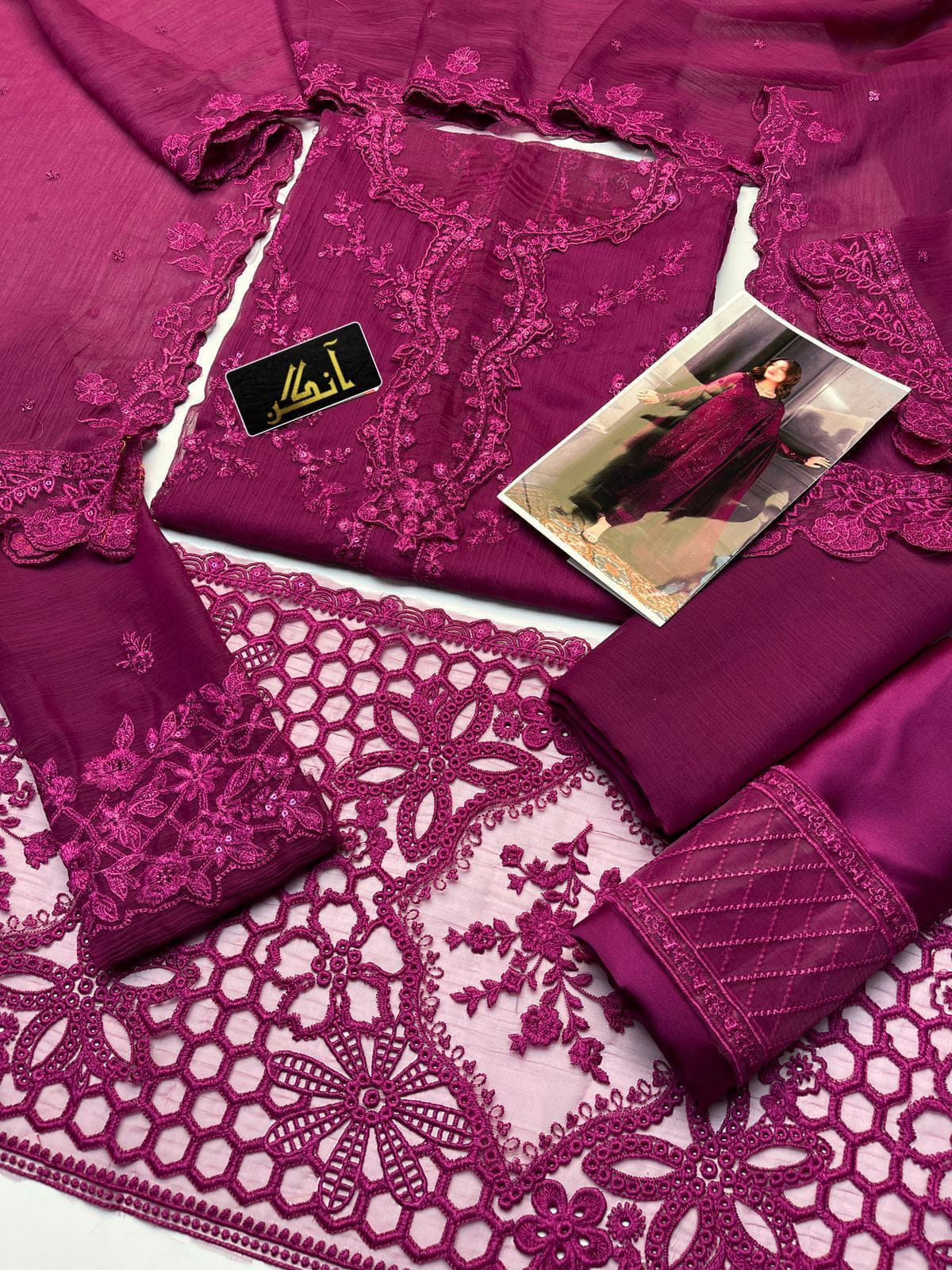AZURE chiffion embroidered sequence unstitced 3pc✓
