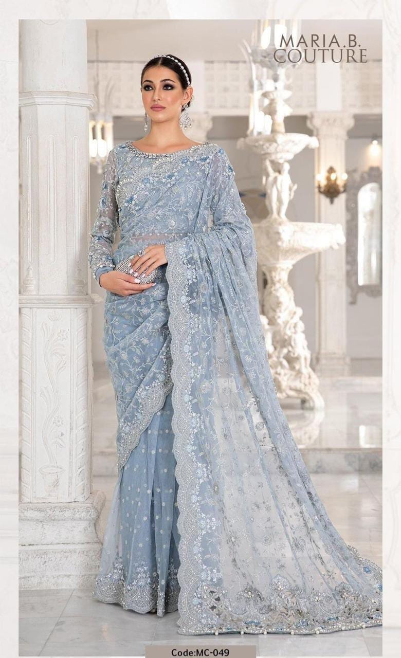 MARIA.B Net Saree Embroidered Hand Embellished Luxury Unstitched 3pc®✓