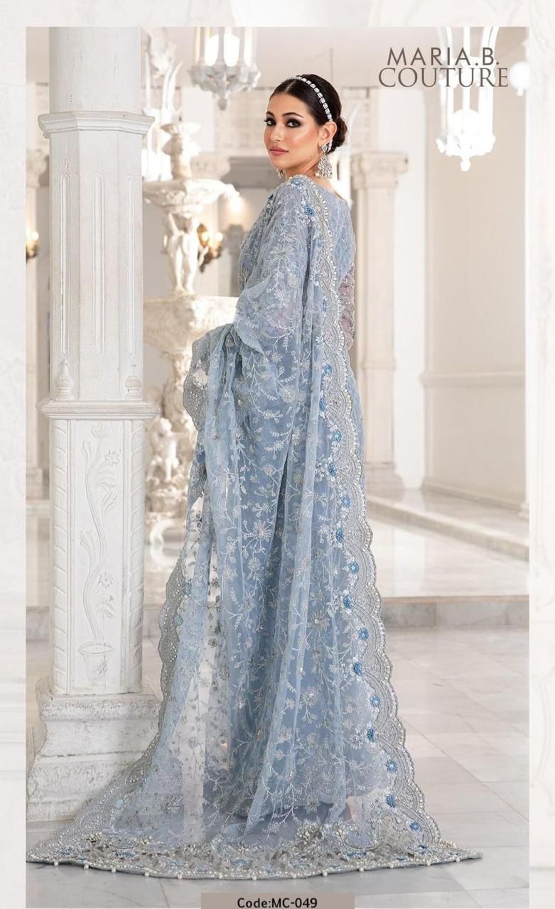 MARIA.B Net Saree Embroidered Hand Embellished Luxury Unstitched 3pc®✓