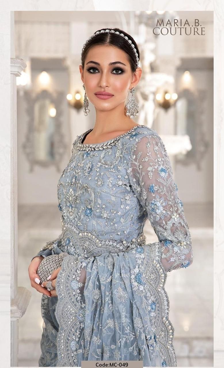 MARIA.B Net Saree Embroidered Hand Embellished Luxury Unstitched 3pc®✓
