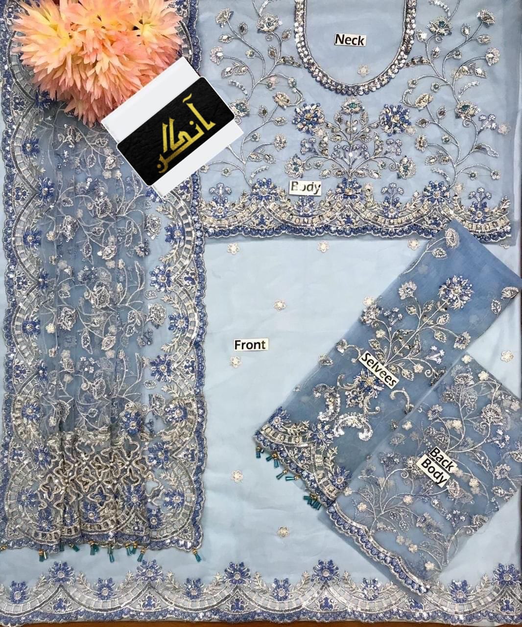 MARIA.B Net Saree Embroidered Hand Embellished Luxury Unstitched 3pc®✓