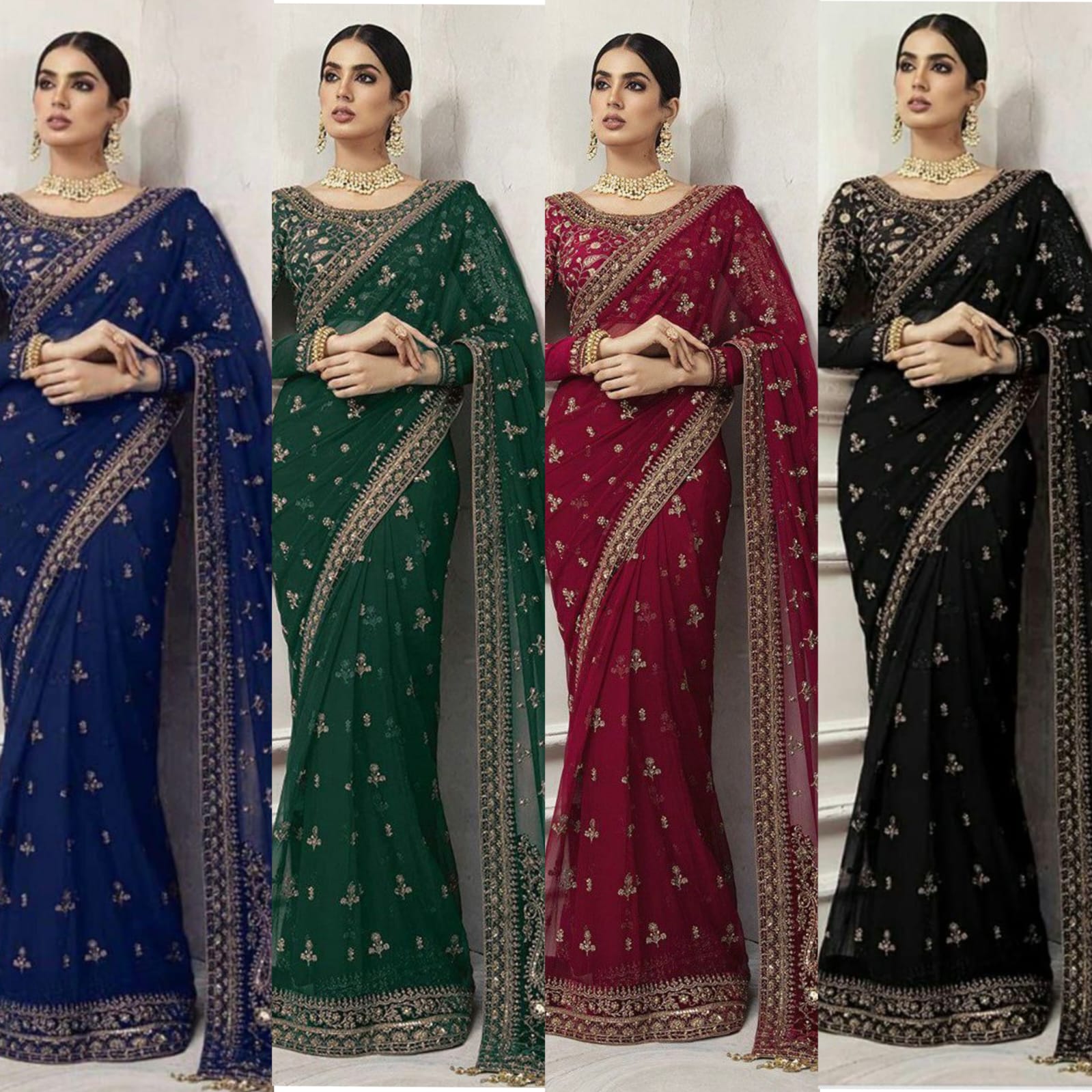 MARIA.B Saree Net Embroidered Hand Embellished Luxury Unstitched 3pc®✓