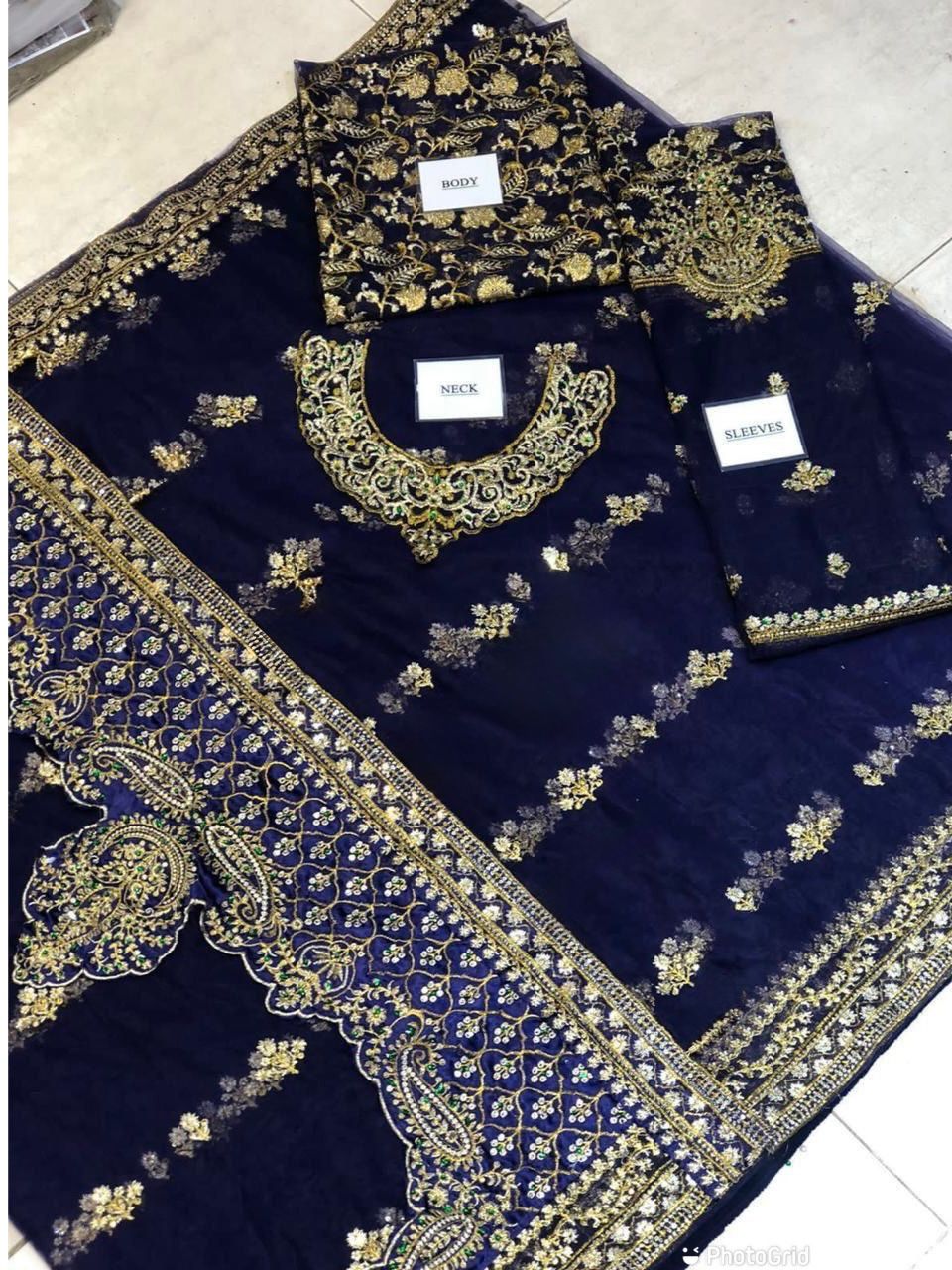 MARIA.B Saree Net Embroidered Hand Embellished Luxury Unstitched 3pc®✓