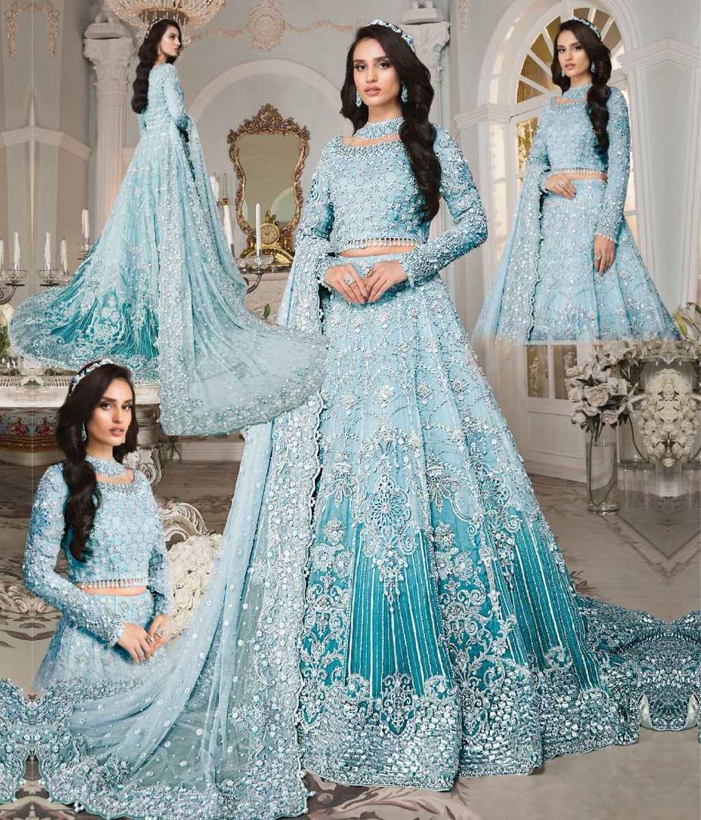 MARIA.B  Net Embroidered Sequence Hand Embellished Luxury Maxi Unstitced 3pc✓
