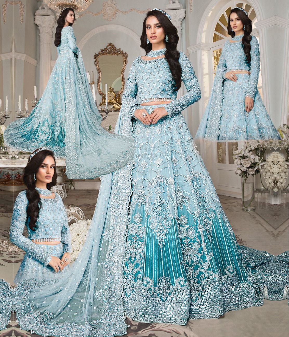MARIA.B  Net Embroidered Sequence Hand Embellished Luxury Maxi Unstitced 3pc✓