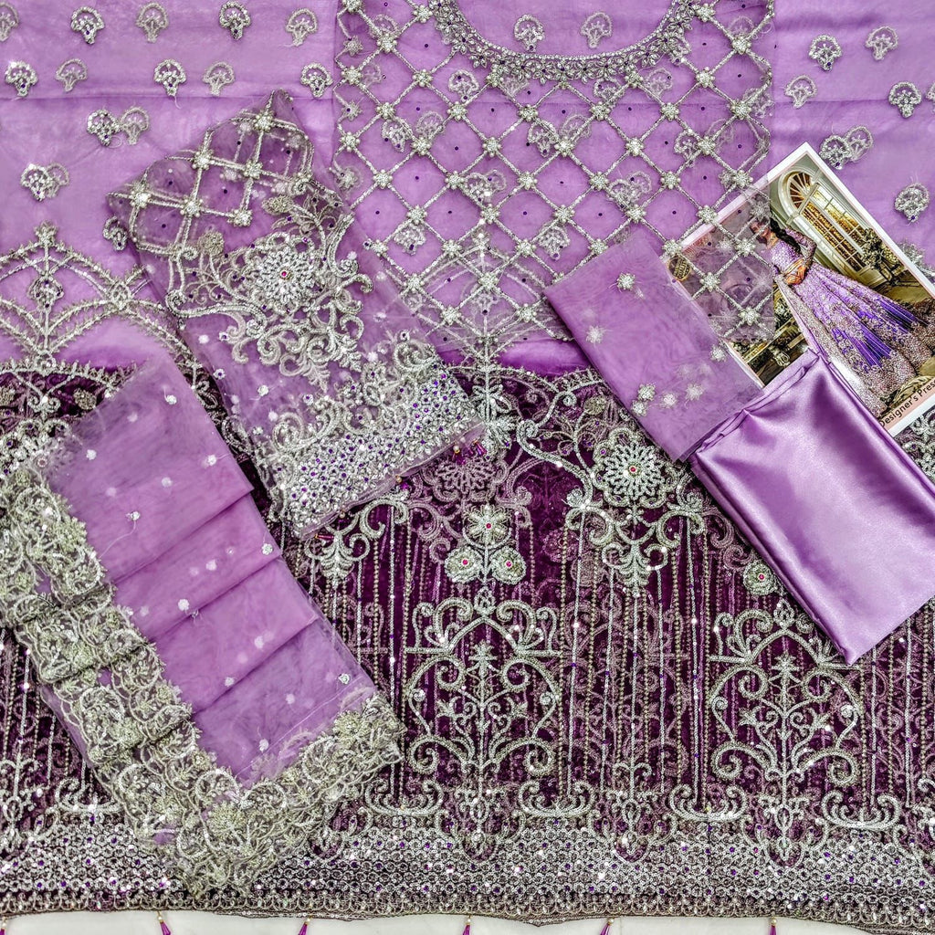 MARIA.B  Net Embroidered Sequence Hand Embellished Luxury Maxi Unstitced 3pc✓