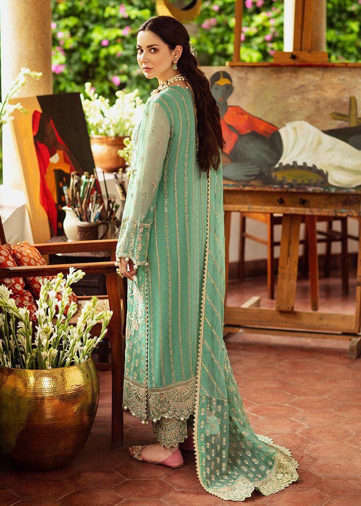 AFROZEH organza embroidered hand work embellished luxury unstitched 3pc✓