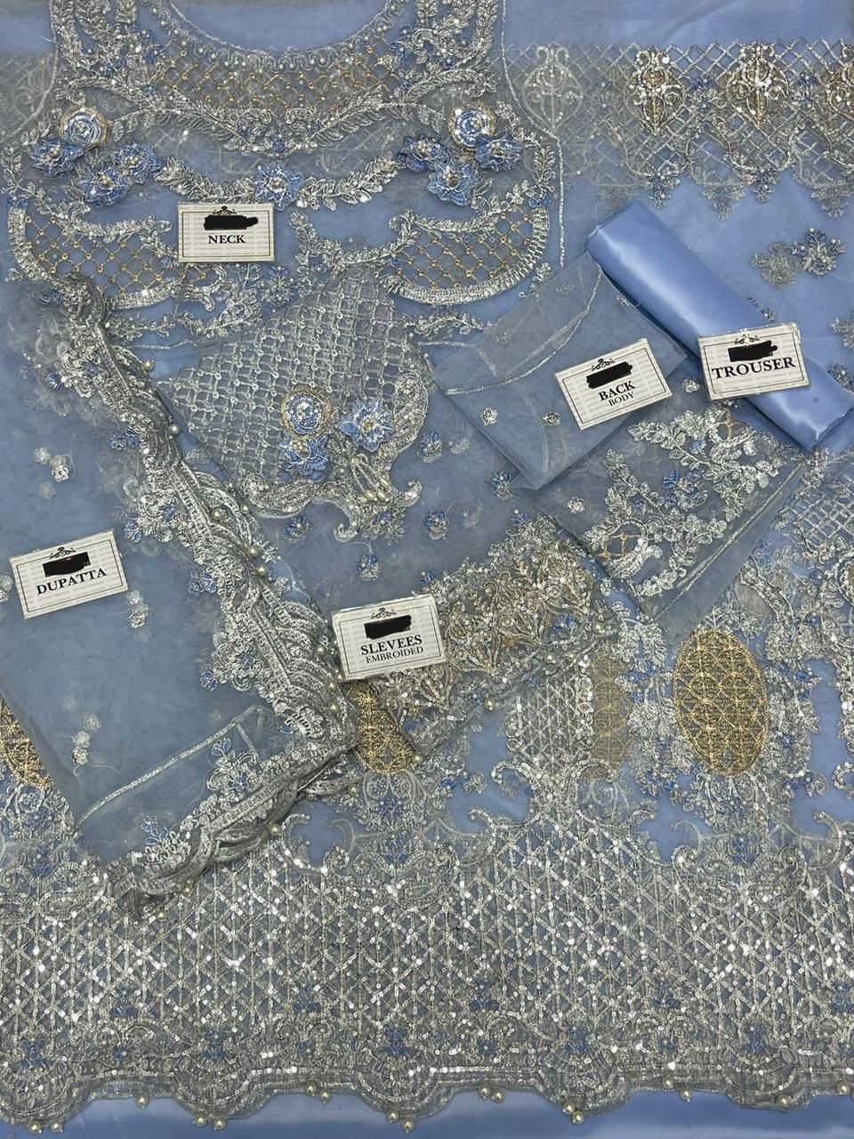 BRAND:MARIA.B net embroidered sequence hand embellished luxury unstitched maxi 3pc✓
