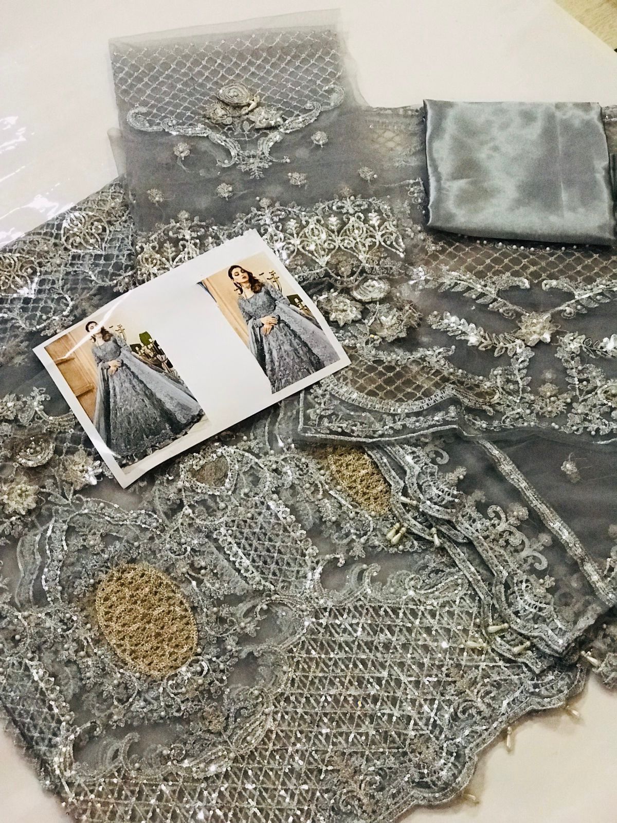 BRAND:MARIA.B net embroidered sequence hand embellished luxury unstitched maxi 3pc✓