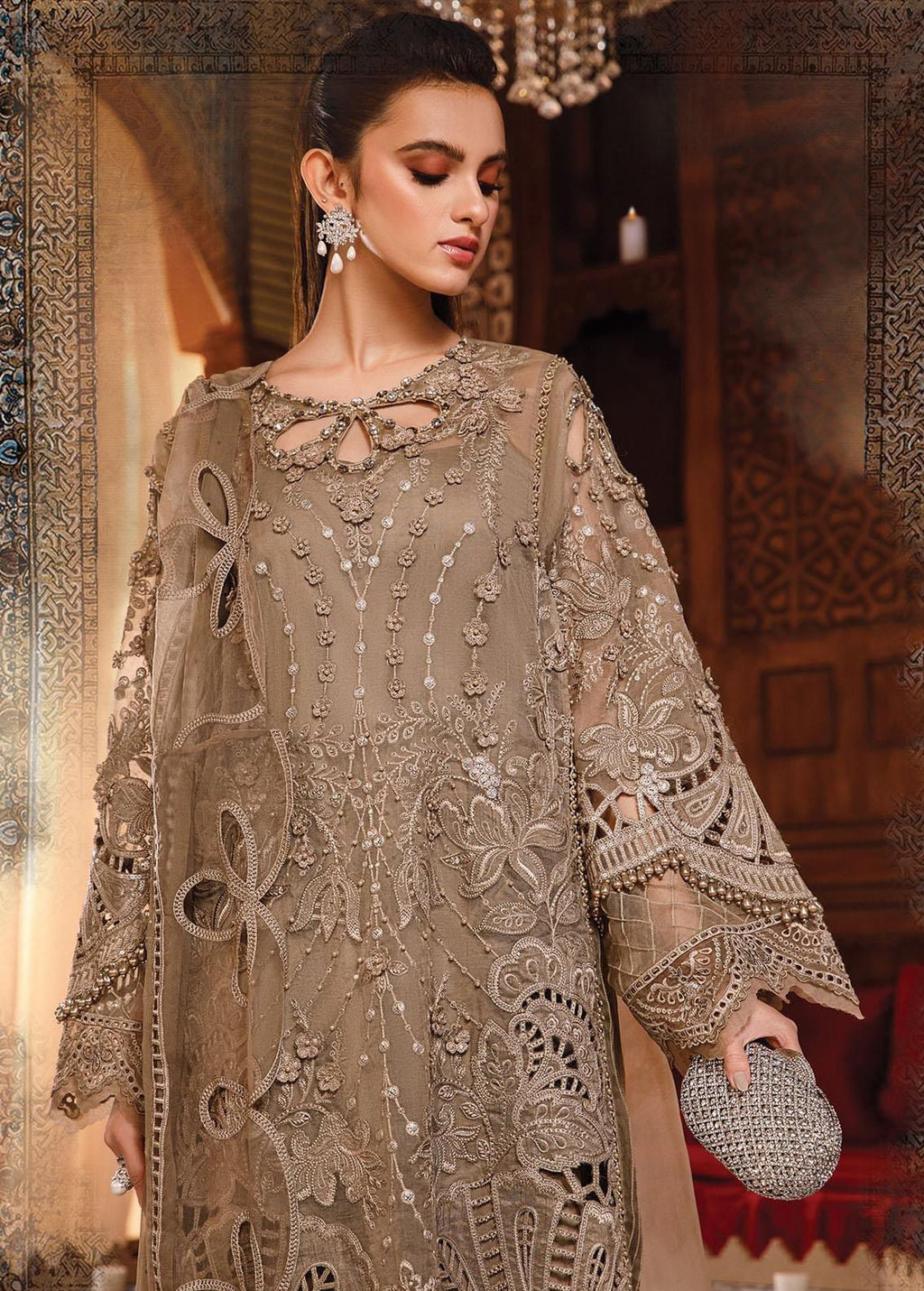 MARIA.B Organza Embroidered & Hand Work Unstitced 3pc✓