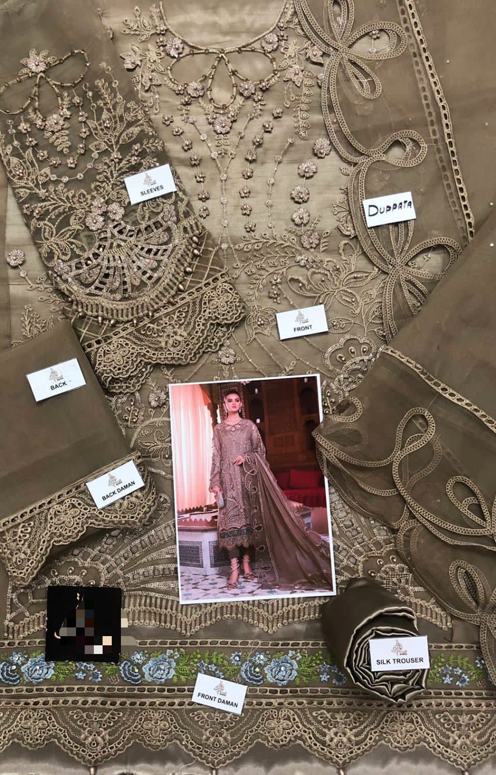 MARIA.B Organza Embroidered & Hand Work Unstitced 3pc✓
