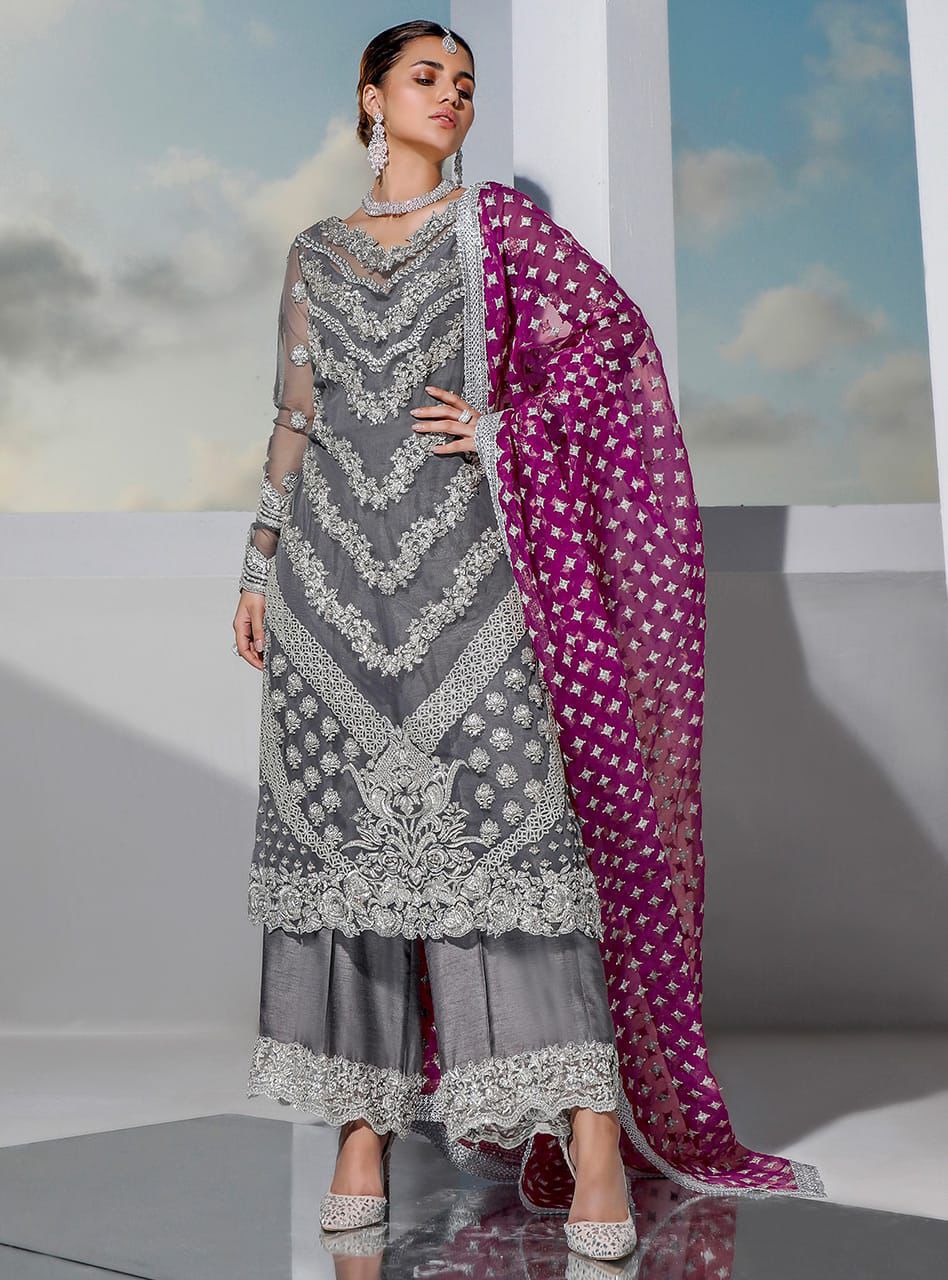ZAINAB CHOTANI organza embroidered & sequence unstiched 3pc✓