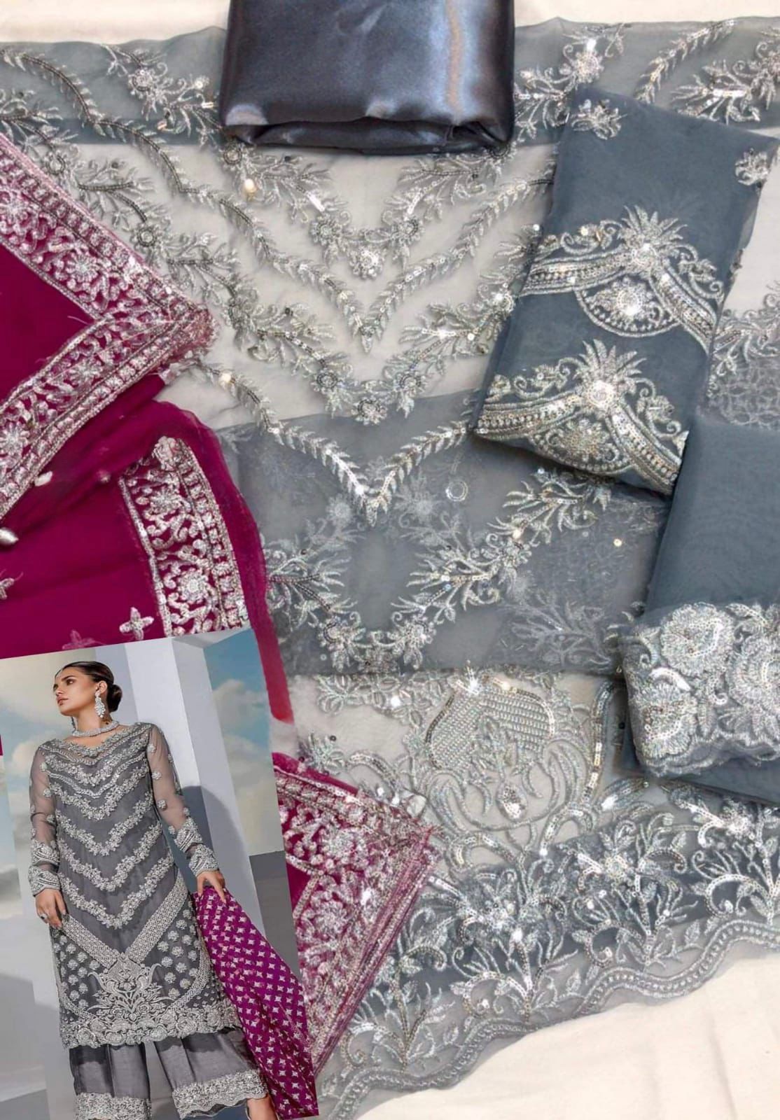 ZAINAB CHOTANI organza embroidered & sequence unstiched 3pc✓