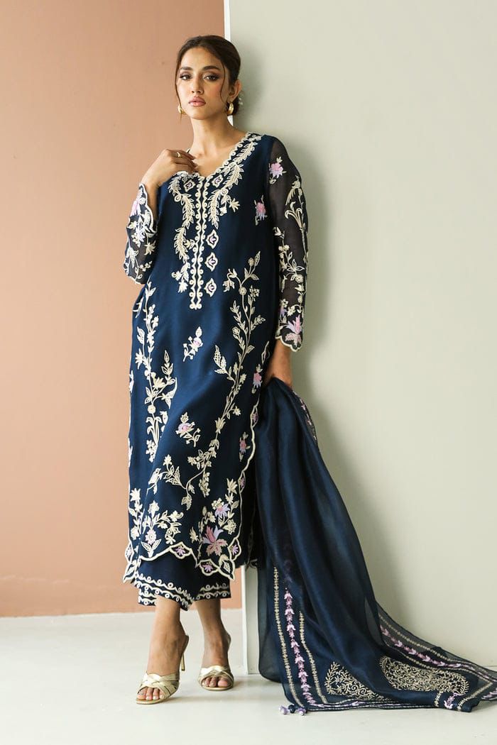 ZURI organza embroidered hand embellished luxury unstitched 3pc✓