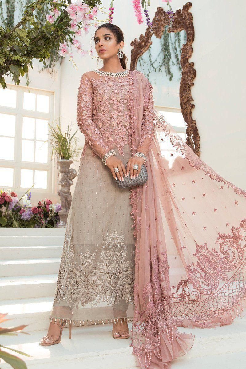 MARIA.B chiffon embroidered & 3d working luxury unstiched 3pc✓