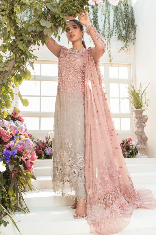 MARIA.B chiffon embroidered & 3d working luxury unstiched 3pc✓