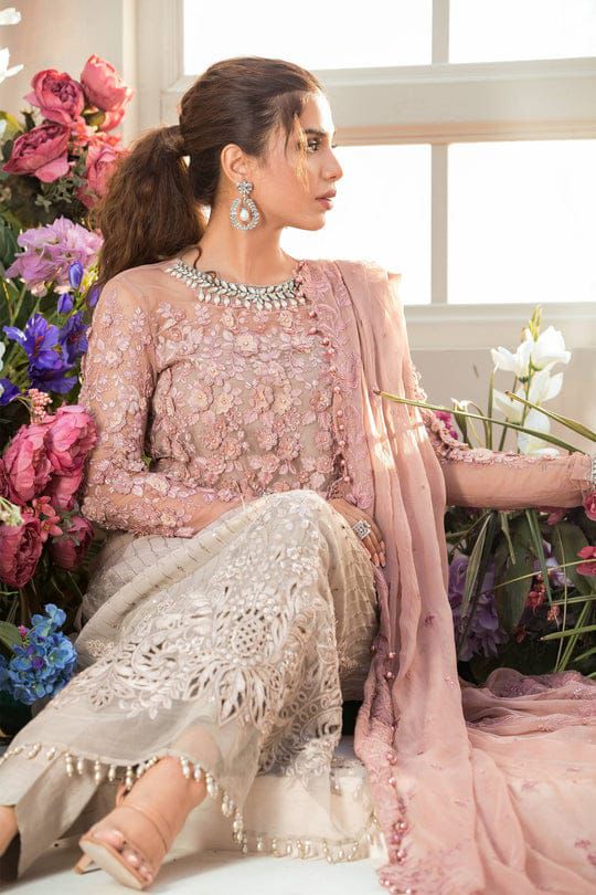 MARIA.B chiffon embroidered & 3d working luxury unstiched 3pc✓