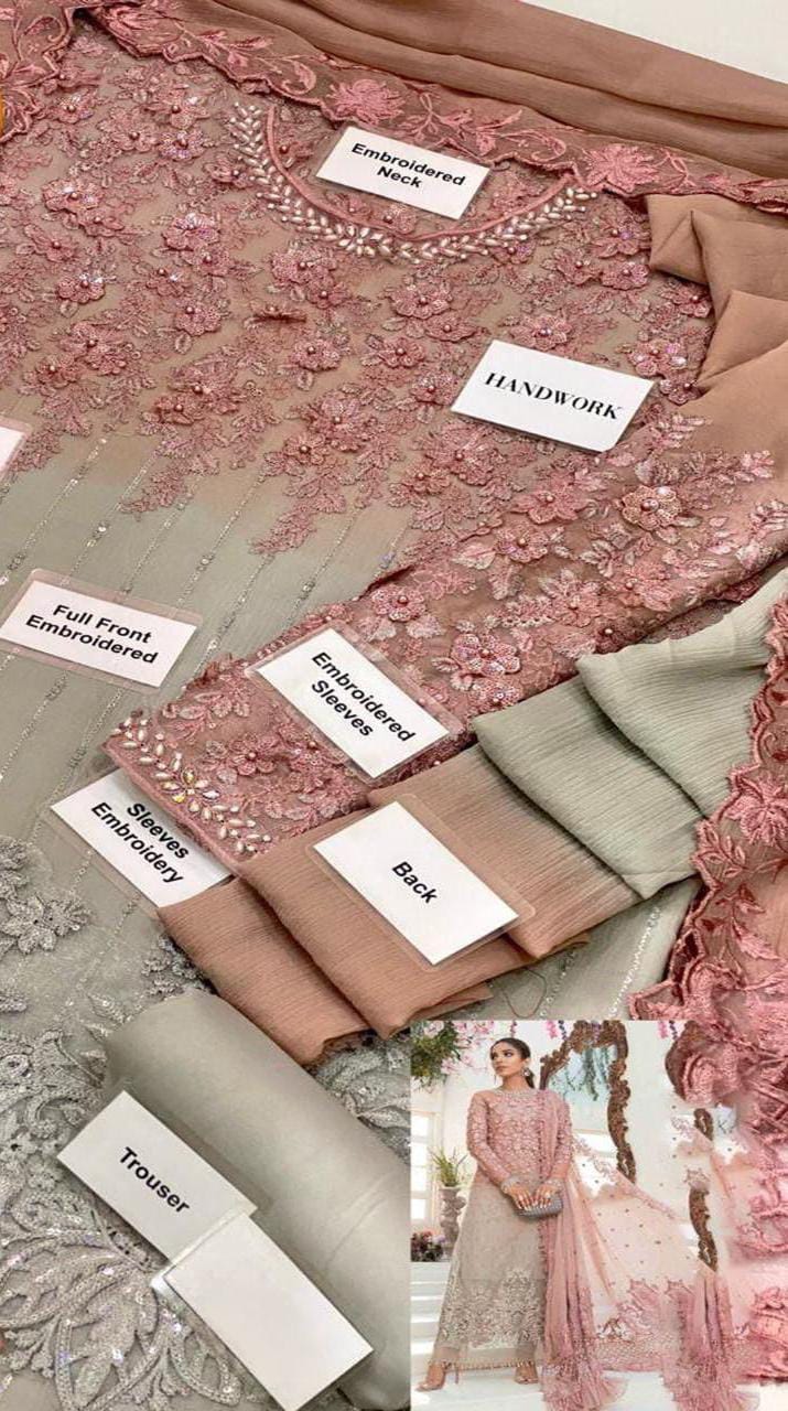 MARIA.B chiffon embroidered & 3d working luxury unstiched 3pc✓
