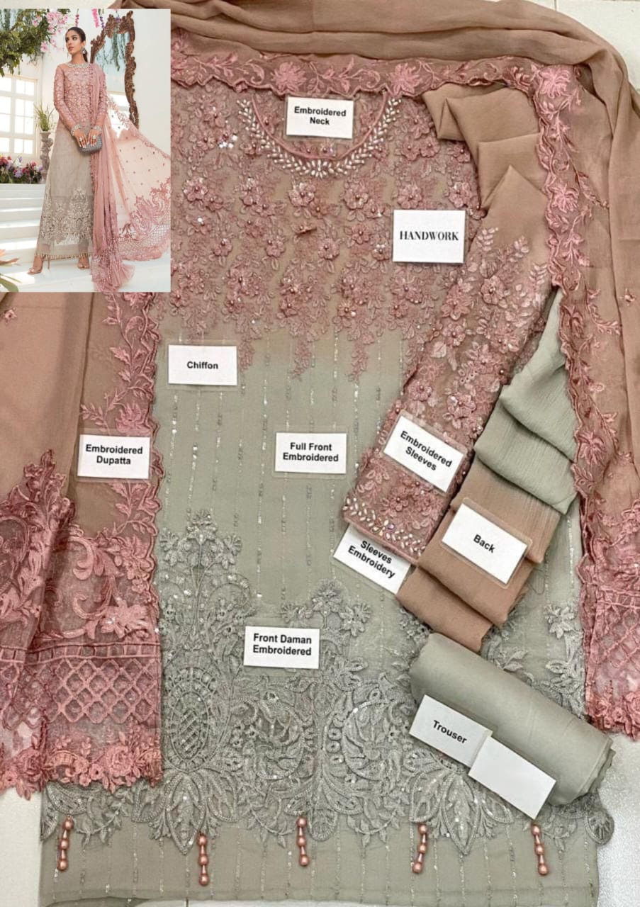 MARIA.B chiffon embroidered & 3d working luxury unstiched 3pc✓