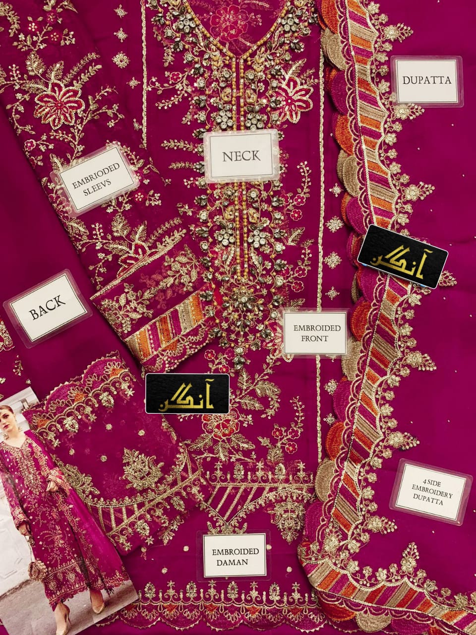 MARIA.B chiffon embroidered hand embellished luxury unstitched 3pc✓