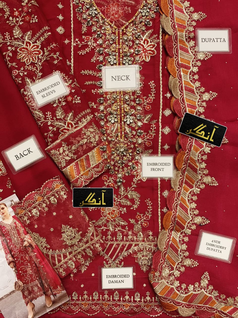 MARIA.B chiffon embroidered hand embellished luxury unstitched 3pc✓