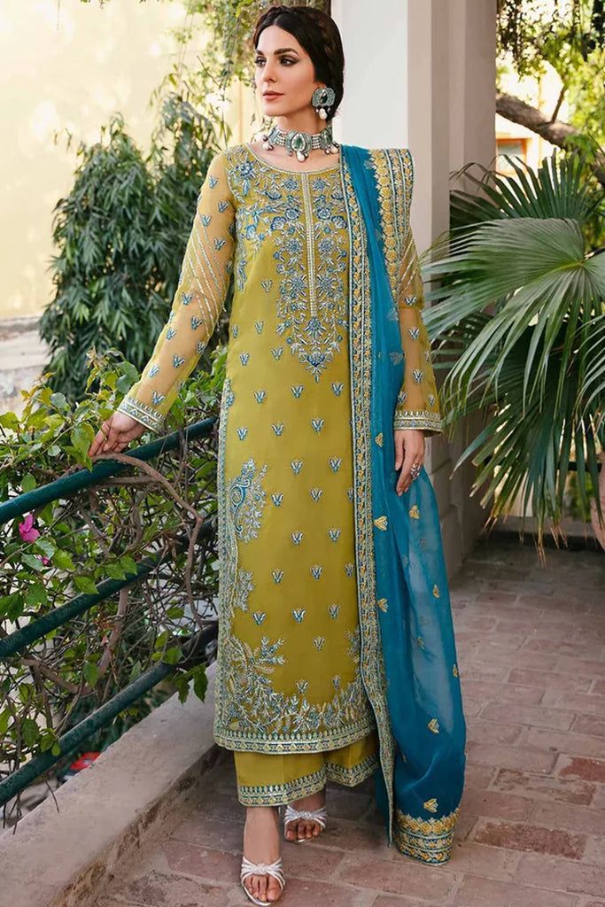 AKBAR ASLAM Organza Embroidered Sequence Moti Work Formal Unstitched 3pc✓