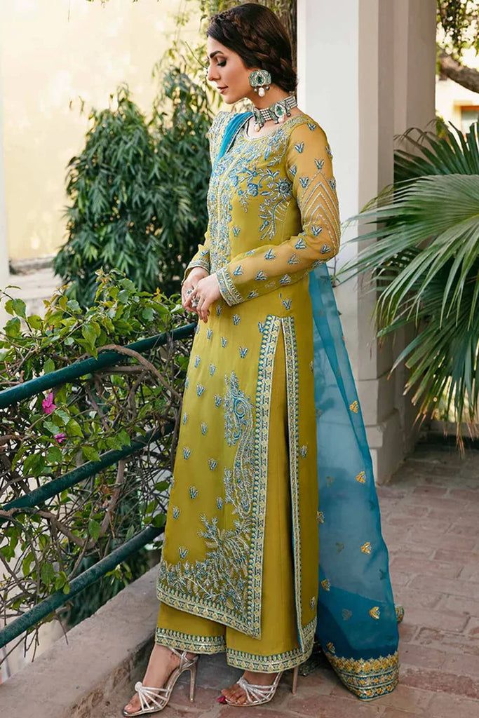 AKBAR ASLAM Organza Embroidered Sequence Moti Work Formal Unstitched 3pc✓