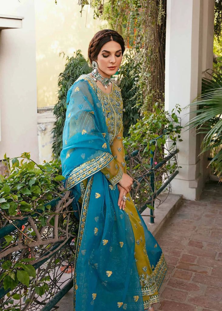 AKBAR ASLAM Organza Embroidered Sequence Moti Work Formal Unstitched 3pc✓