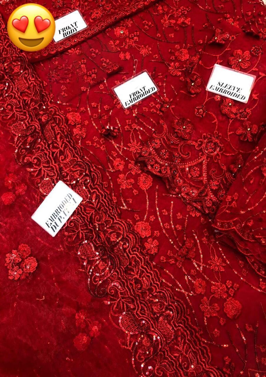 MARYUM & MARIA maxi net embroidered hand embellished unstitced 3pc✓
