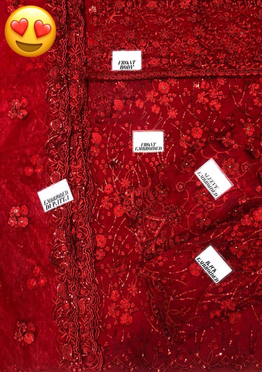MARYUM & MARIA maxi net embroidered hand embellished unstitced 3pc✓