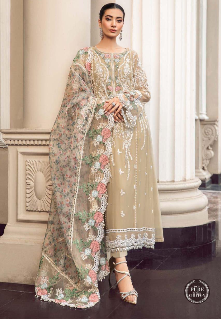 MARIA.B chiffon embroidered hand emblishment luxury unstitched 3pc✓