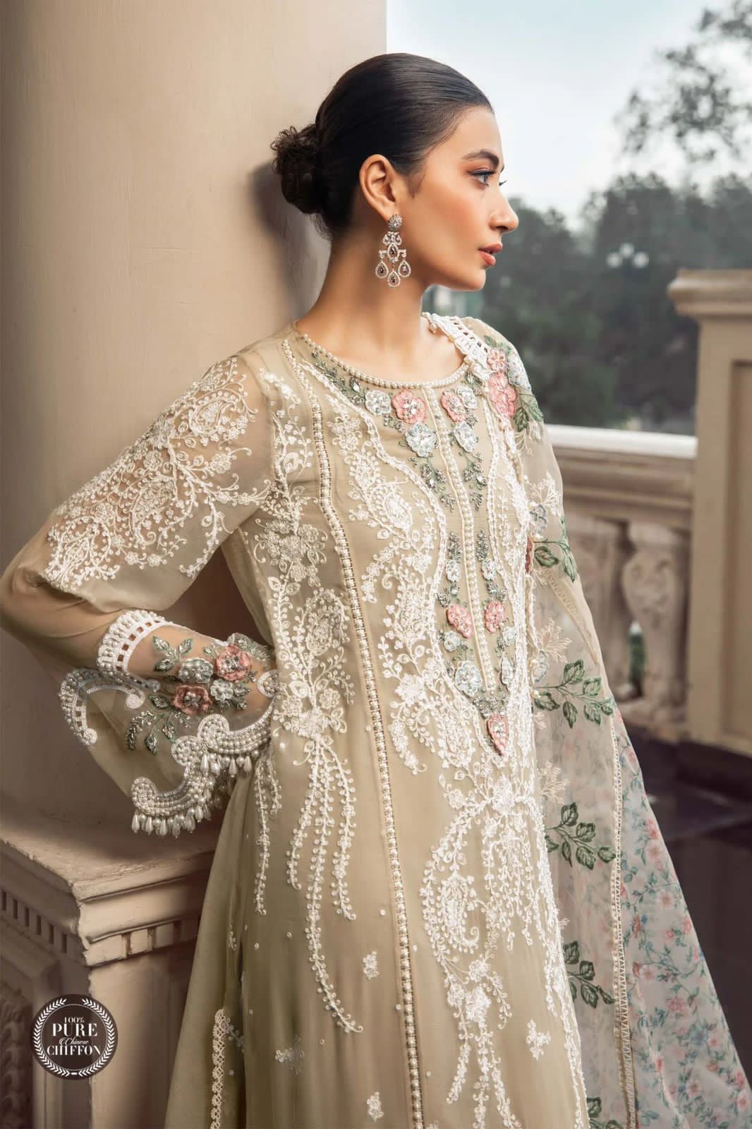 MARIA.B chiffon embroidered hand emblishment luxury unstitched 3pc✓