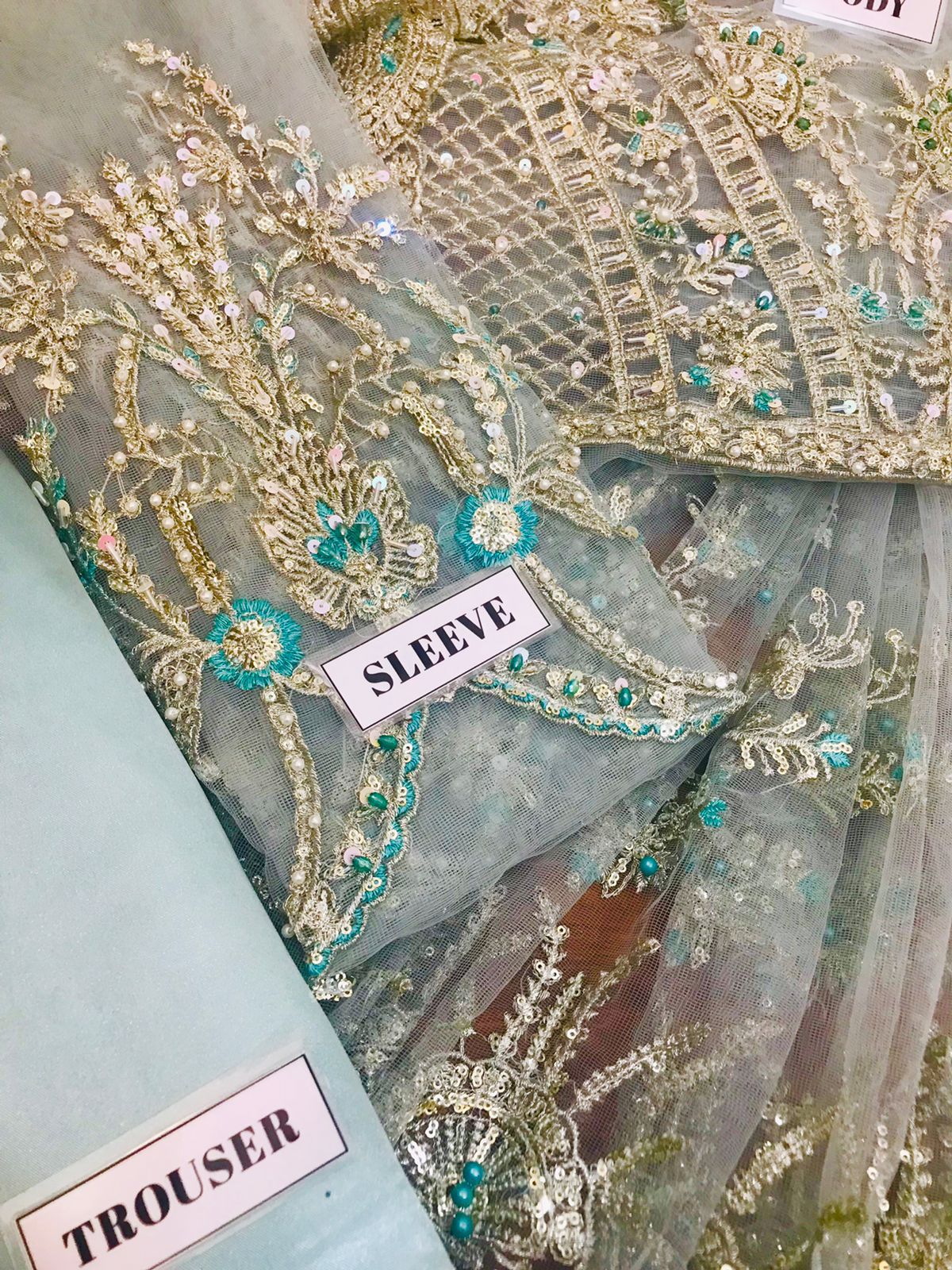 BRAND:MARIA.B maxi net embroidered sequence hand embellished luxury unstitched 3pc✓