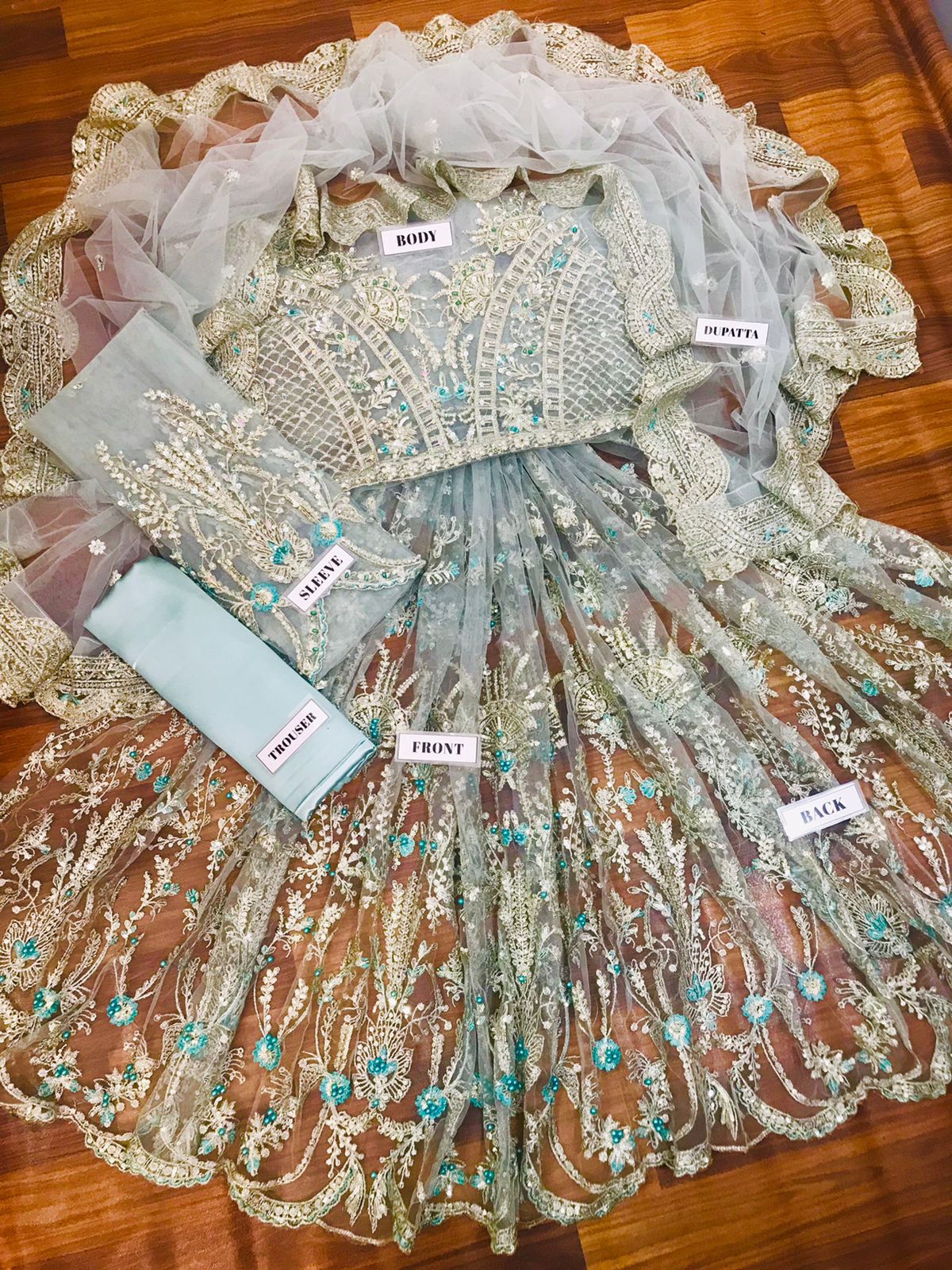 BRAND:MARIA.B maxi net embroidered sequence hand embellished luxury unstitched 3pc✓