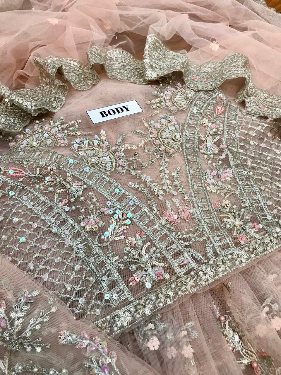 BRAND:MARIA.B maxi net embroidered sequence hand embellished luxury unstitched 3pc✓