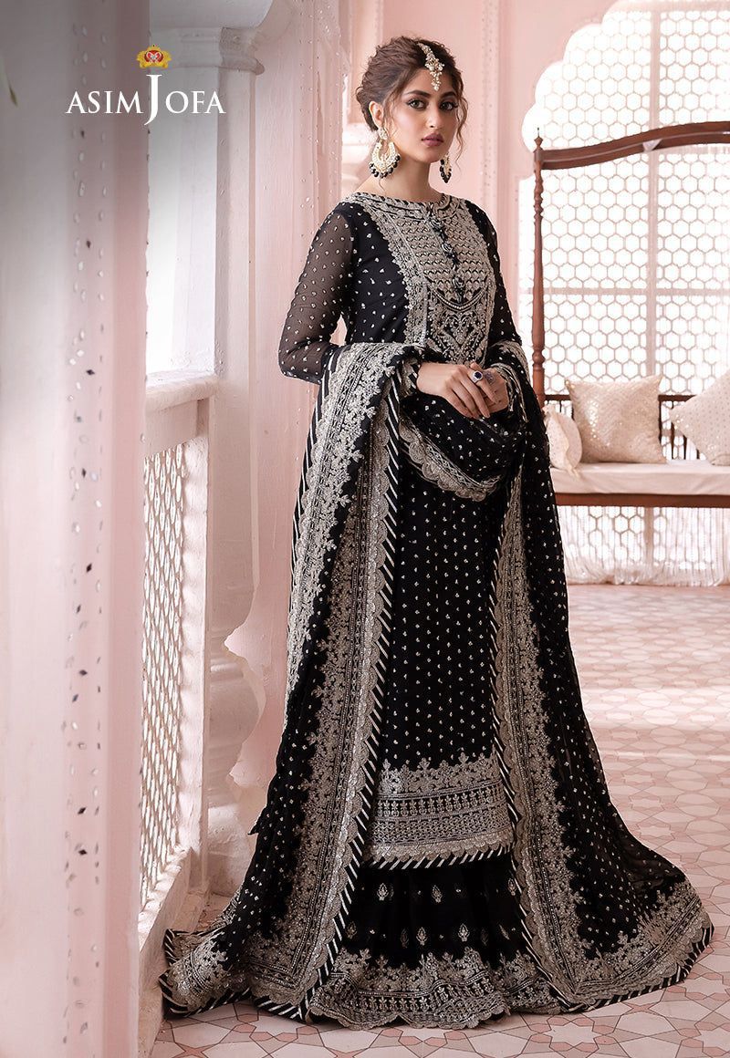 ASIM JOFA chiffon Embroidered & Sequence Luxury Patch Work Unstitched 3pc✓