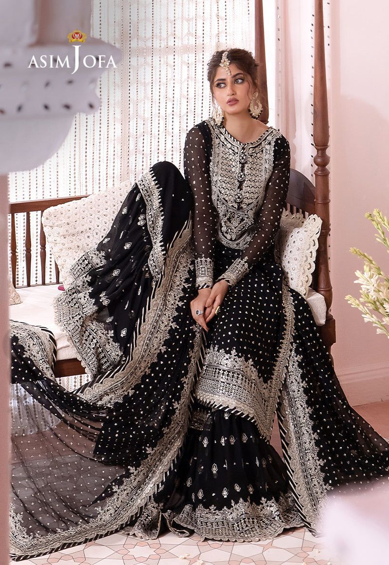 ASIM JOFA chiffon Embroidered & Sequence Luxury Patch Work Unstitched 3pc✓