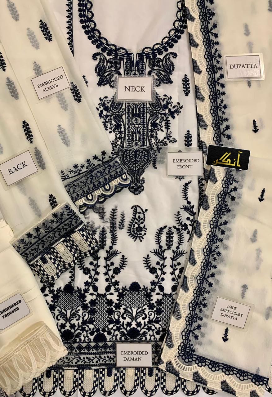 ASIM JOFA chiffon embroidered sequence unstitced 3pc✓
